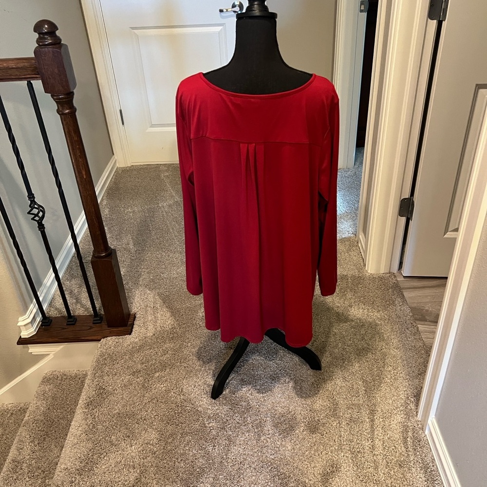 Joan Rivers Red Rhinestone Studded Top 2X Women Long Sleeve Stretch Blouse - Picture 9 of 12